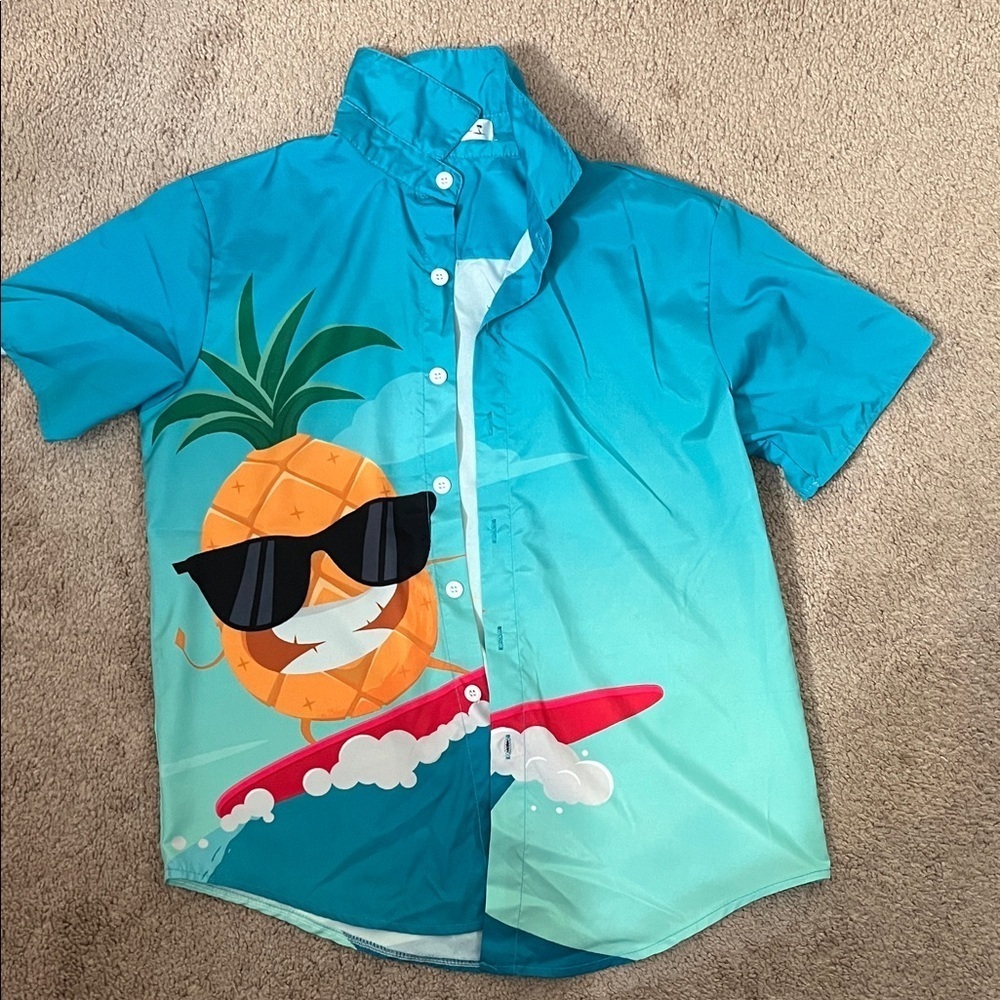 Tropical Blue Pineapple Surf Kids Shirt
